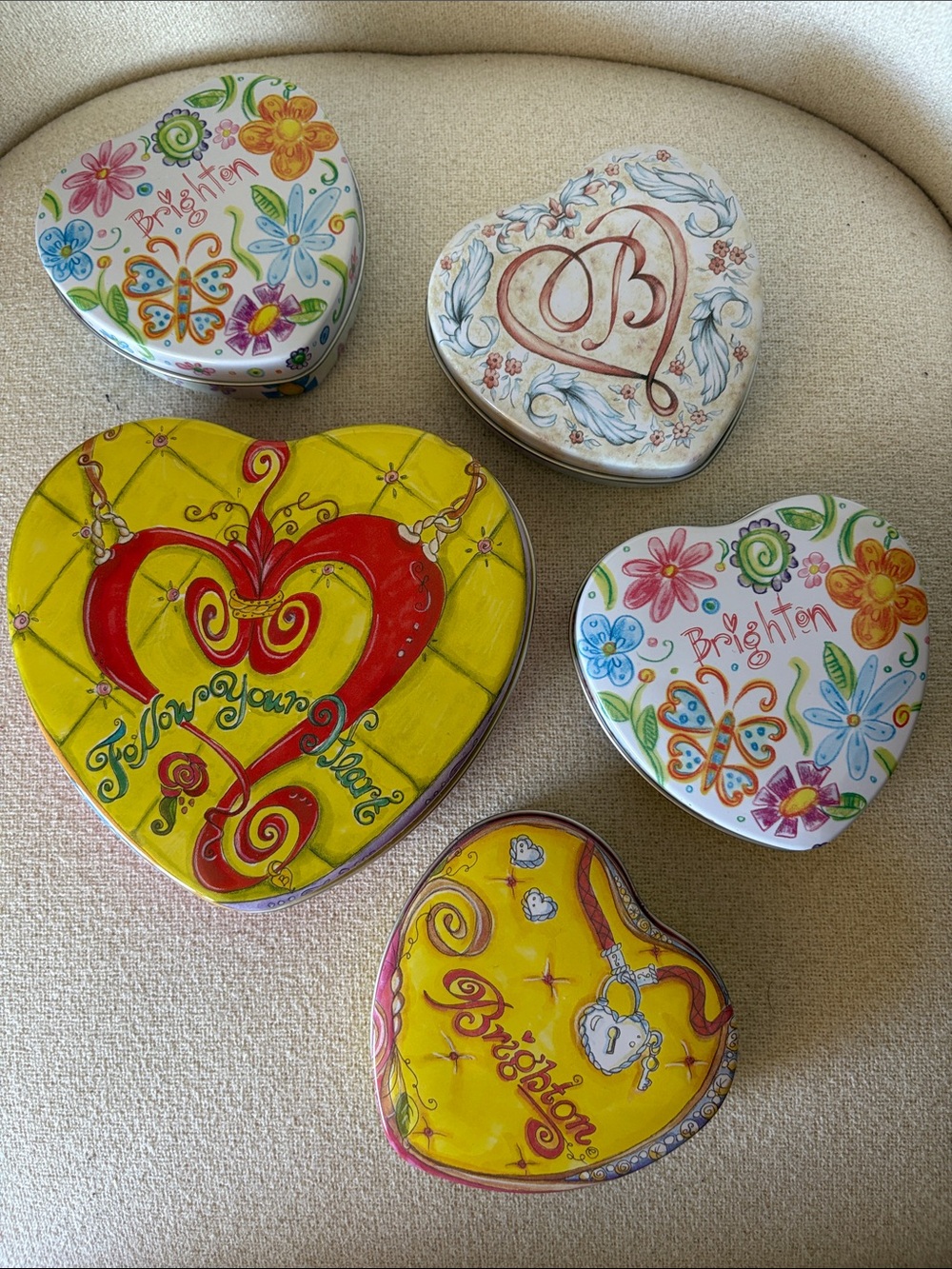 Brighton Heart Tin Set in Yellow, Red, White & Multicolor